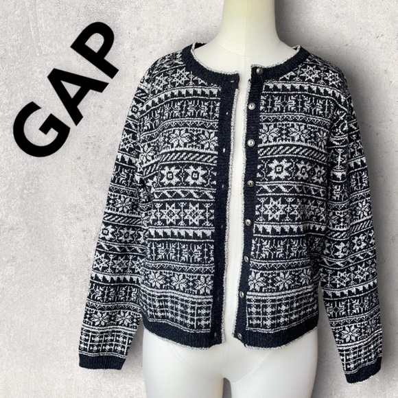 Vintage Wool Blend Button Down Cardigan snowflake Small Gap - Picture 2 of 13
